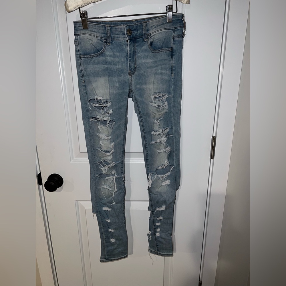 American Eagle Outfitters Ripped Blue Skinny Jeans